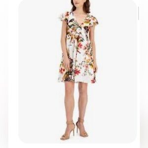 Taylor White Floral Mini Dress with Multicolor Print size 12 NWT